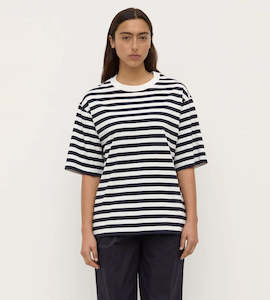 T Shirts: Assembly Label | Monte Stripe Cotton Short Sleeve Tee | True Navy/White Stripe
