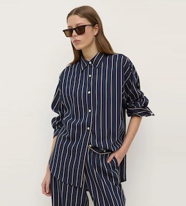 Assembly Label | Colleen Stripe Long Sleeve Shirt | Navy/Tan Stripe