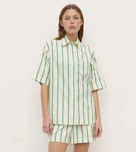 Assembly label | Agnes Stripe Short Sleeve Shirt | Butter/Bright Green