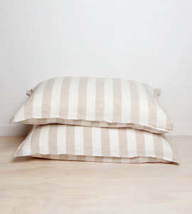 Home Lab | 100% French Linen Pillowcase Pair | Wide Natural Stripe