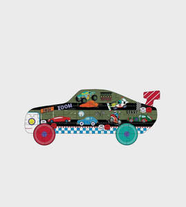 Games: Cars | 40 Piece Racing Car Shaped Puzzle in Shaped Box