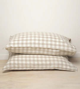 Home Lab | 100% French Flax Linen Pillowcase Pair | Natural Gingham
