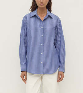 Tops: Assembly Label | Anais Stripe Long Sleeve Shirt | Blue/White Stripe