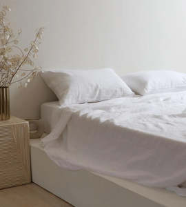 100% French Flax Linen Fitted Sheet | White