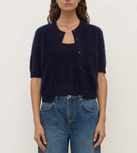 Clothing: Assembly Label | Carina Wool Short Sleeve Cardigan | True Navy