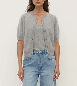 Assembly Label | Carina Wool Short Sleeve Cardigan | Grey Marle