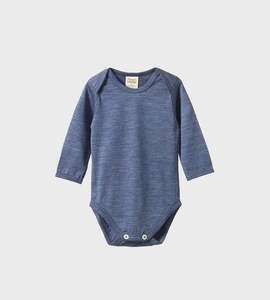 Nature Baby Bodysuits: Nature Baby | Merino Wool Long Sleeve Bodysuit | Vintage Indigo Marl