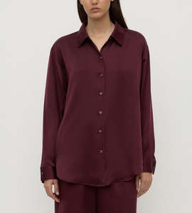 Assembly Label | Pippa Silk Long Sleeve Shirt | Merlot