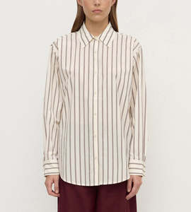 Assembly Label | Amaro Italian Stripe Long Sleeve Shirt | Merlot/White