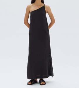 Festive Dressing: Assembly Label | Farriday Silk Linen Asymmetric Midi Dress | Black