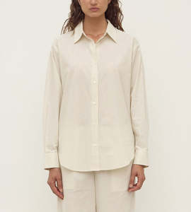 Assembly Label | Marina Stripe Fitted Shirt | White/Grey Stripe