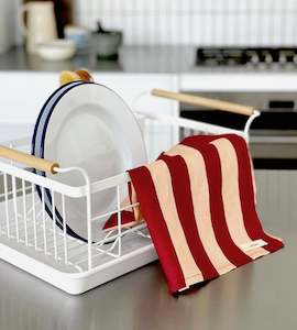 Lettuce Tea Towels: Lettuce | Tea Towel | Bold Stripe Peach + Burgundy