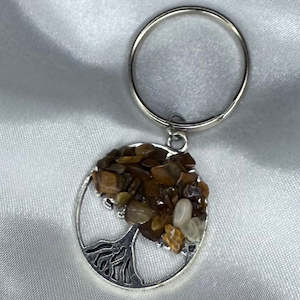 Crystal Accessories: Tigers Eye Crystal Chip Tree Keychain