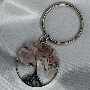 Rose Quartz Crystal Chip Tree Keychain