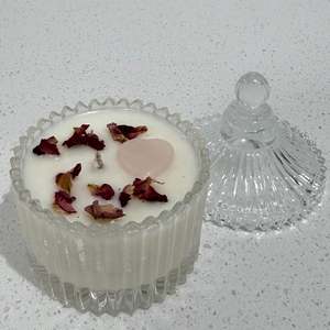 Glass Rose Quartz Heart Candle