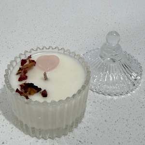 Glass Rose Quartz Heart Candle