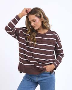Hoodies Crews: Foxwood Jayne Stripe Throw On Top - Chocolate/White Stripe