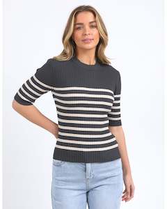 Sale: Foxwood Sydney Knit Top - Charcoal/Oat Stripe