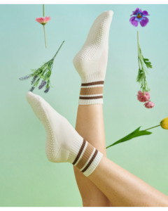 Move Active Crew Non Slip Grip Socks - Harvest Stripe