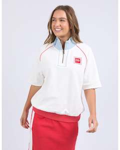 Hoodies Crews: Foxwood Piped Zip Crew - Vintage White