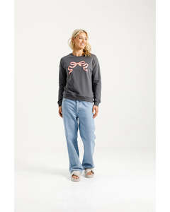 Hoodies Crews: Home Lee Camilla Crew - Graphite with Blossom Berry Bow