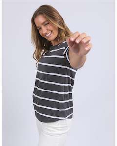 Foxwood Manly Stripe Tee - Charcoal with White Stripe