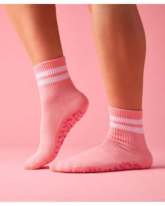 Move Active Crew Non Slip Grip Socks - Rose Stripe