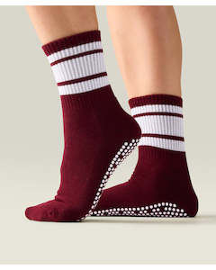 Move Active Crew Non Slip Grip Socks - Mulberry Stripe