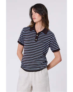 Marlow Chime Knit Polo - Carob Stripe