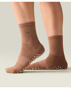 Move Active Crew Non Slip Grip Socks - Lasoo Heart Tan