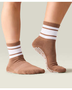 Move Active Crew Non Slip Grip Socks - Tan Stripe