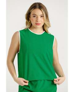 Tanks: Rose Road Tracey  Singlet - Kelly Green Towelling