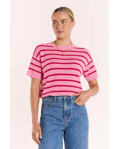 Feather + Noise Jasper Knitted Tee - Pink Red Stripe