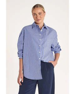 Tee Shirts: Feather + Noise Emily Shirt - Navy Stripe