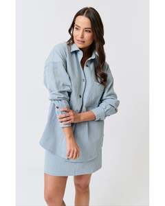 Tee Shirts: Cartel & Willow Tamika Shirt - Stripe Denim