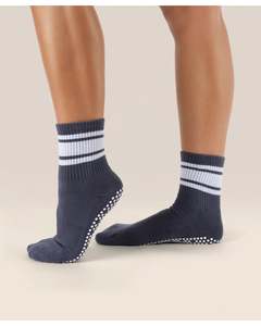 Move Active Crew Non Slip Grip Socks - French Navy Stripe
