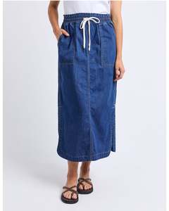 Elm Clover Midi Denim Skirt - Mid Blue