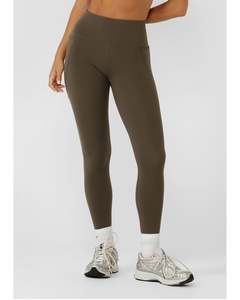 Lorna Jane Amy No Chafe Phone Pocket Full Length Leggings - Dark Khaki Haze