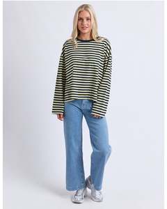 Hoodies Crews: Foxwood Lola Stripe Long Sleeve - Navy