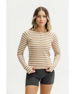 Hoodies Crews: Rose Road Benne Long Sleeve - Caramel Stripes