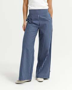 Pants: Home Lee Sawyer Pants - Navy Stripe