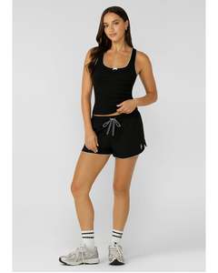 Tanks: Lorna Jane Pretty Sweet Rib Tank - Black