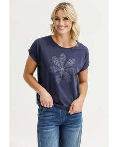 Tee Shirts: Home Lee Jackie Tee - Navy Daisy Print