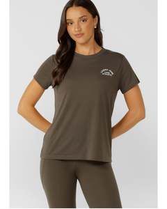 Lorna Jane Lotus T Shirt - Dark Khaki Haze