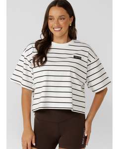 Tee Shirts: Lorna Jane Retrograde Boxy T-Shirt - Volcano Stripe