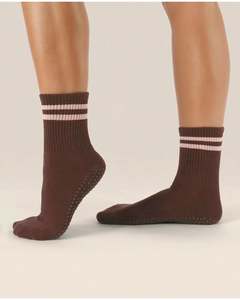 Move Active Crew Non Slip Grip Socks - Sporty Stripe Espresso