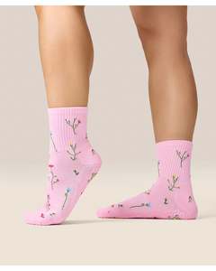 Move Active Crew Non Slip Grip Socks - Wildflower Pink