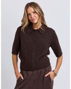Tops 1: Foxwood Fernie Button Knit - Coffee Bean