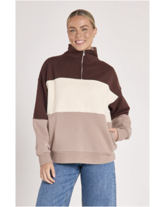 Hoodies Crews: Feather + Noise Varsity Sweater - Chocolate Mocha Stripe
