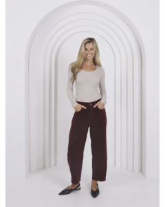 Pants: Monaco Jeans Toni Corduroy Barrel Jeans - Brunette